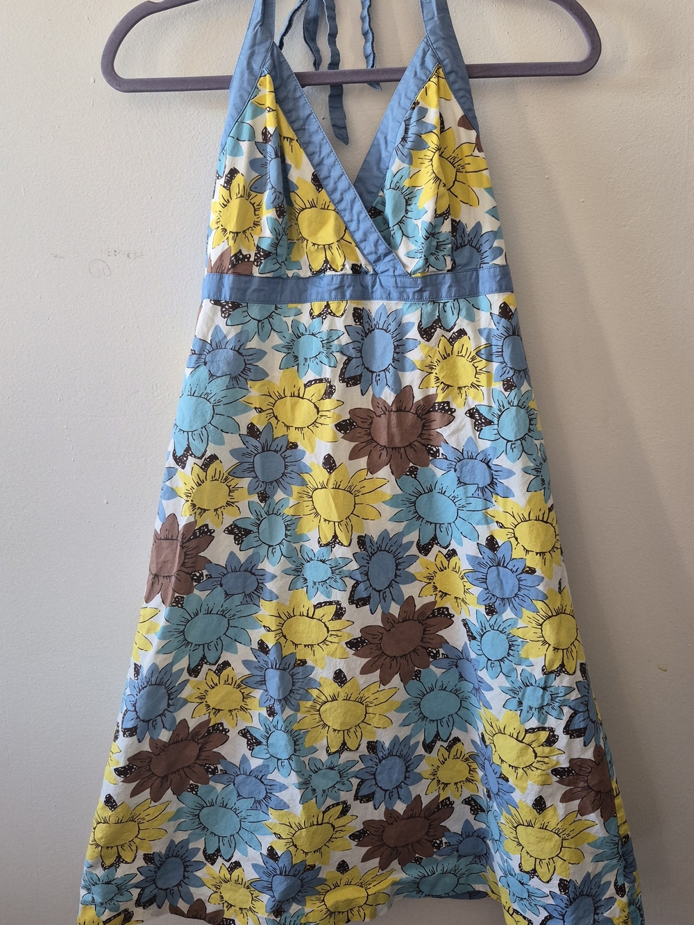 Boden Floral Halter Dress - Blue, Yellow & Brown